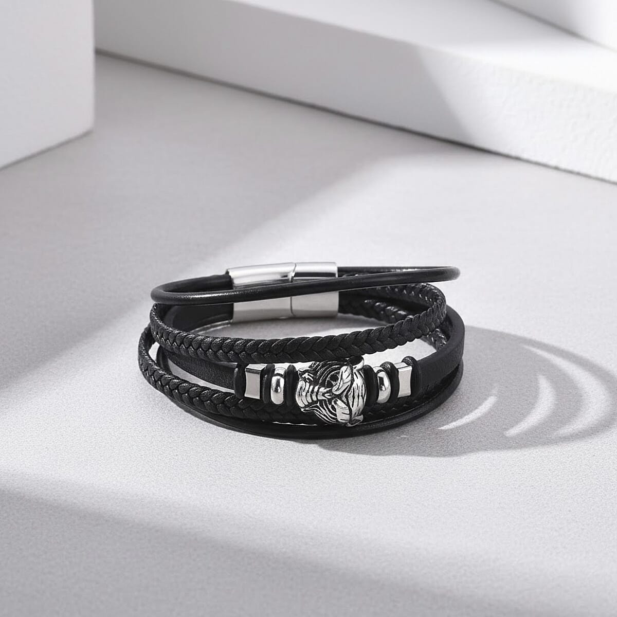 Braided Microfiber Leather Bracelet in Stainless Steel (8.00 In) image number 1