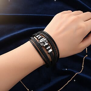 Braided Microfiber Leather Bracelet in Stainless Steel (8.00 In)