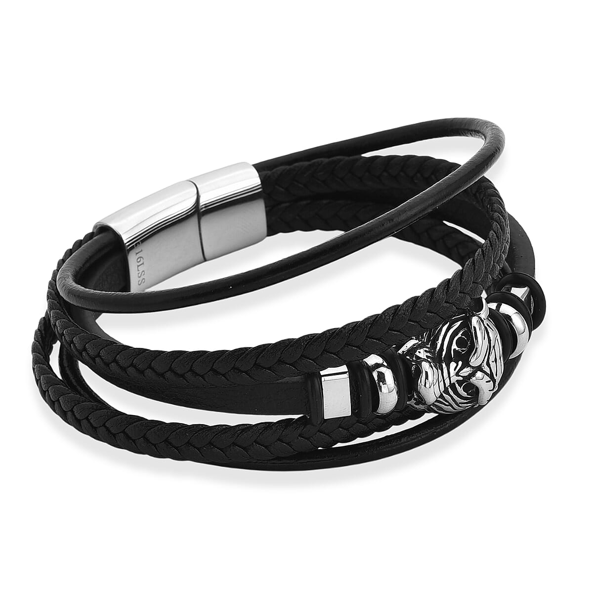 Braided Microfiber Leather Bracelet in Stainless Steel (8.00 In) image number 3
