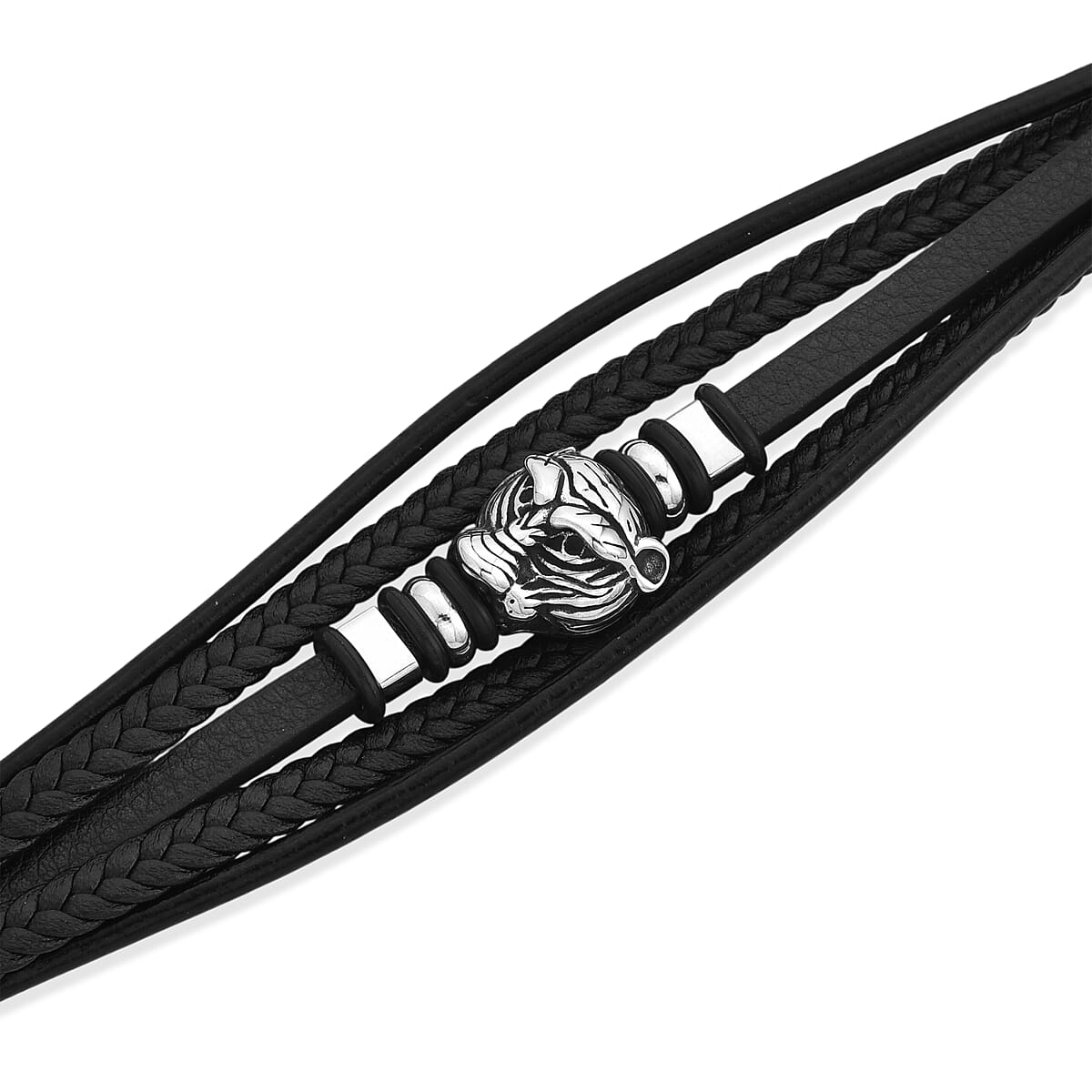 Braided Microfiber Leather Bracelet in Stainless Steel (8.00 In) image number 4