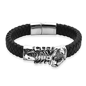Braided Microfiber Leather Bracelet in Stainless Steel (8.00 In)