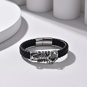Braided Microfiber Leather Bracelet in Stainless Steel (8.00 In)