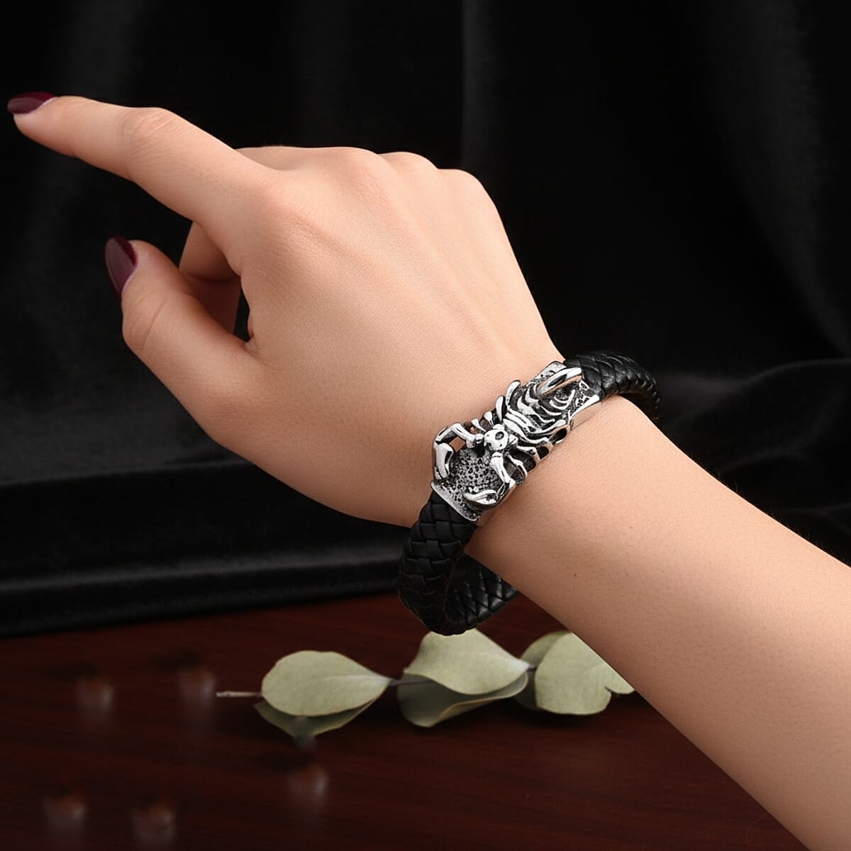 Braided Microfiber Leather Bracelet in Stainless Steel (8.00 In) image number 2
