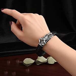 Braided Microfiber Leather Bracelet in Stainless Steel (8.00 In)