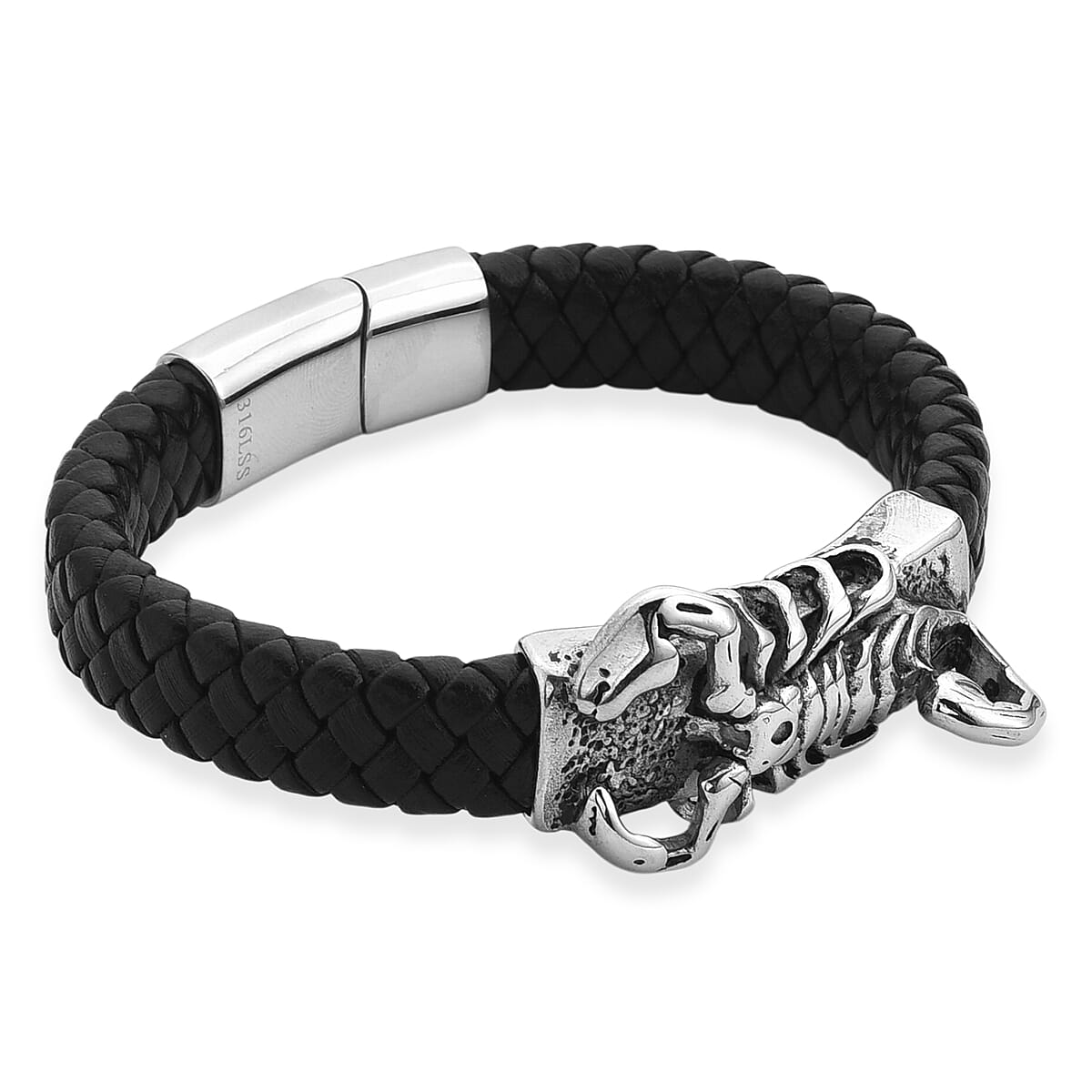 Braided Microfiber Leather Bracelet in Stainless Steel (8.00 In) image number 3