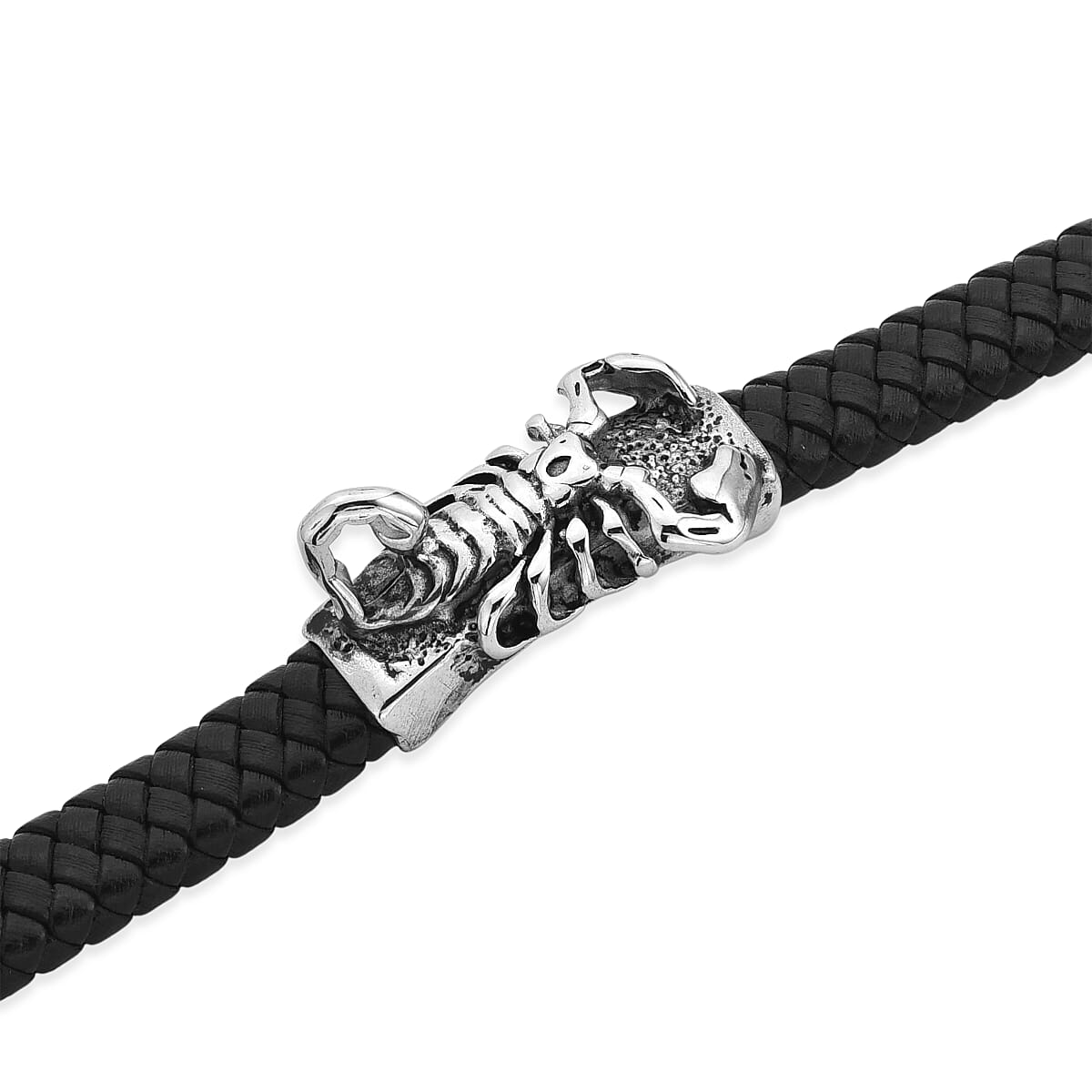 Braided Microfiber Leather Bracelet in Stainless Steel (8.00 In) image number 4
