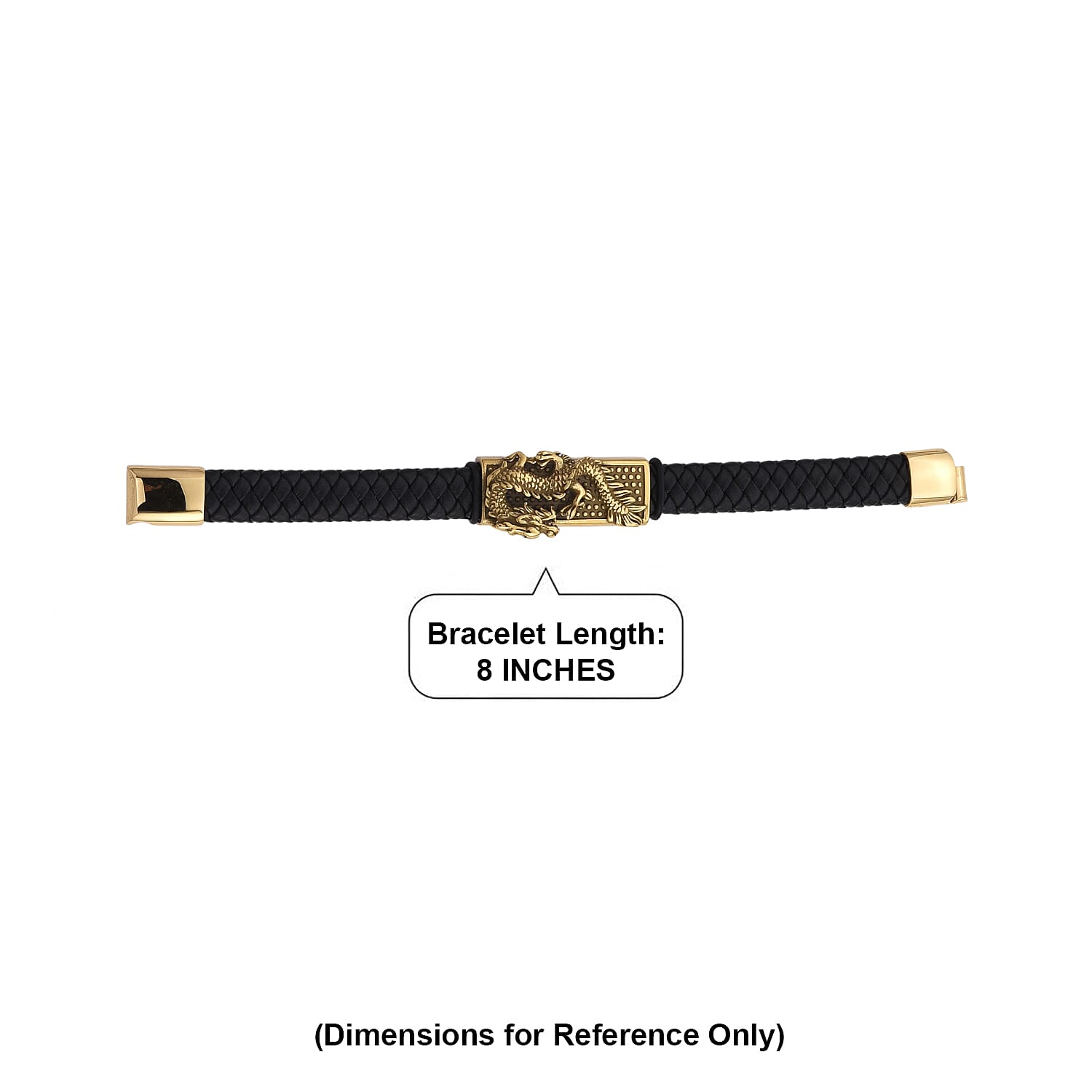 Dragon Motif Microfiber Leather Bracelet in ION Plated YG Stainless Steel (8.00 In)