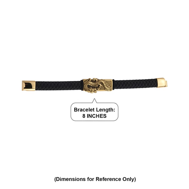 Dragon Motif Microfiber Leather Bracelet in ION Plated YG Stainless Steel (8.00 In)