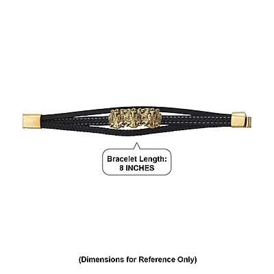 Triple Lion Head Microfiber Leather Bracelet in ION Plated YG Stainless Steel (8.00 In)