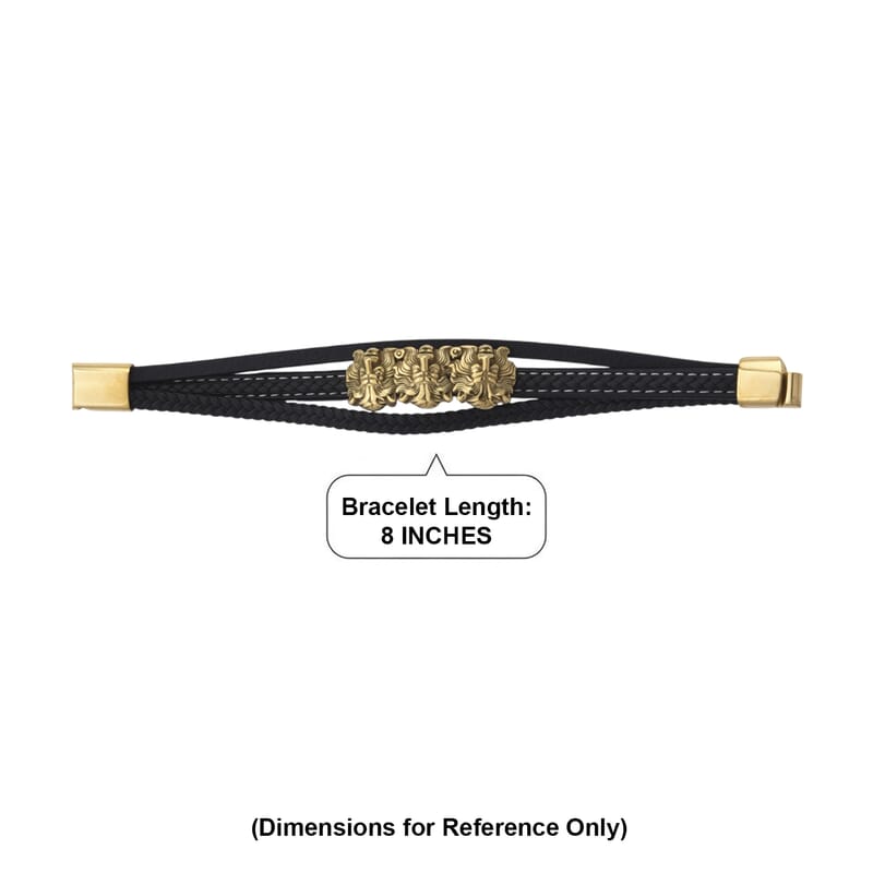 Triple Lion Head Microfiber Leather Bracelet in ION Plated YG Stainless Steel (8.00 In)