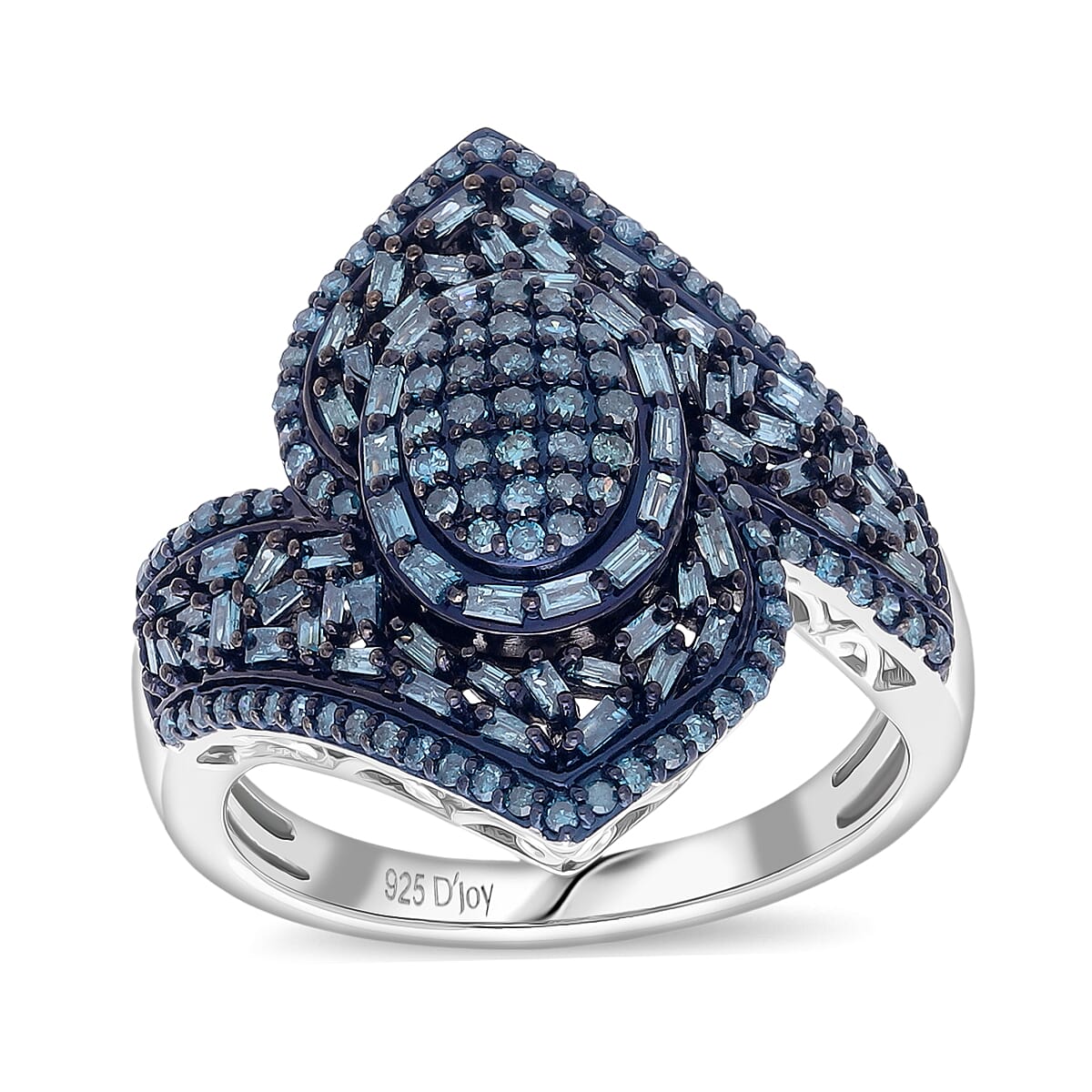 D'Joy Blue Diamond 1.00 ctw Ocean Waves Ring in Rhodium Over Sterling Silver (Size 6.0)