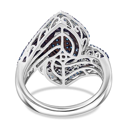 D'Joy Blue Diamond 1.00 ctw Ocean Waves Ring in Rhodium Over Sterling Silver (Size 6.0)