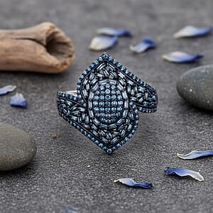 D'Joy Blue Diamond 1.00 ctw Ocean Waves Ring in Rhodium Over Sterling Silver (Size 7.0)