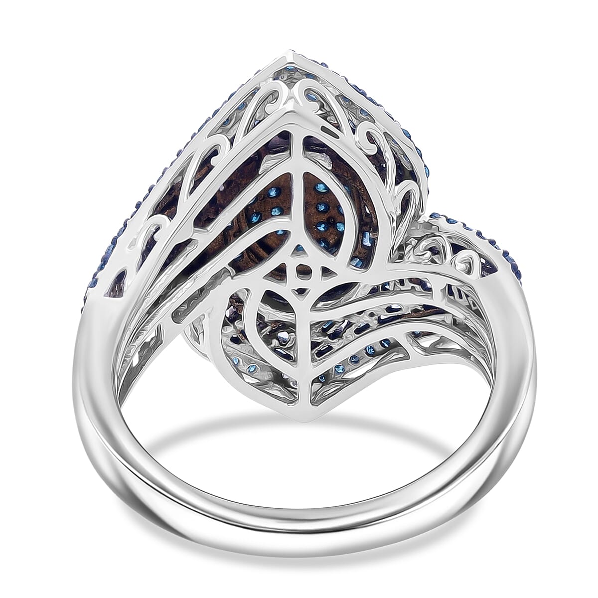 D'Joy Blue Diamond 1.00 ctw Ocean Waves Ring in Rhodium Over Sterling Silver (Size 7.0)