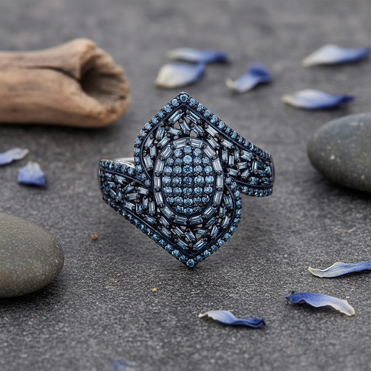  D'Joy Blue Diamond (IR) Ring in Rhodium Over Sterling Silver (Size 6.0) 1.00 ctw image number 1