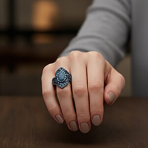 D'Joy Blue Diamond 1.00 ctw Ring in Rhodium Over Sterling Silver (Size 8.0)