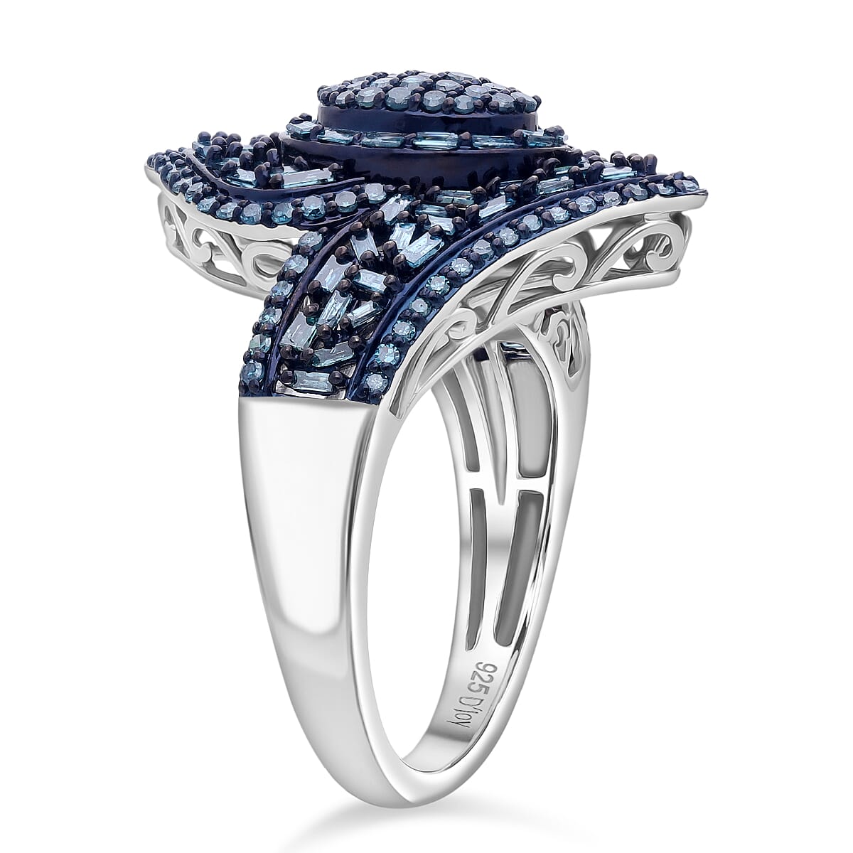  D'Joy Blue Diamond (IR) Ring in Rhodium Over Sterling Silver (Size 6.0) 1.00 ctw image number 3