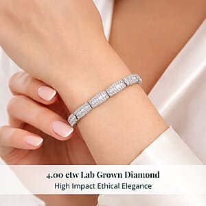 Luxuriant Lab Grown Diamond G-H SI 4.00 ctw Bracelet in Rhodium Over Sterling Silver (8.00 In)