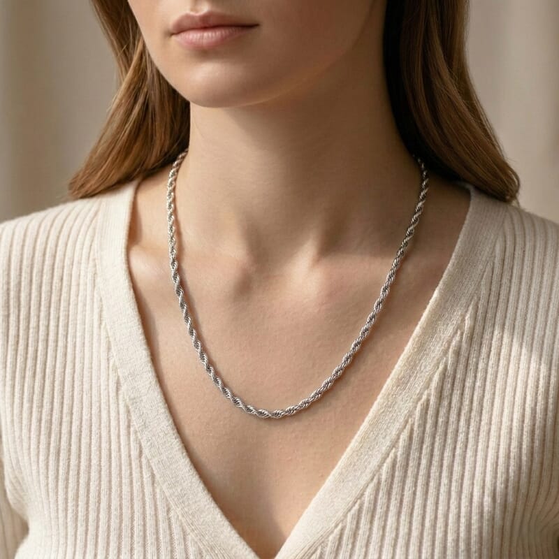 Imperial Rope Twist Necklace (20-22 Inches) in Stainless Steel