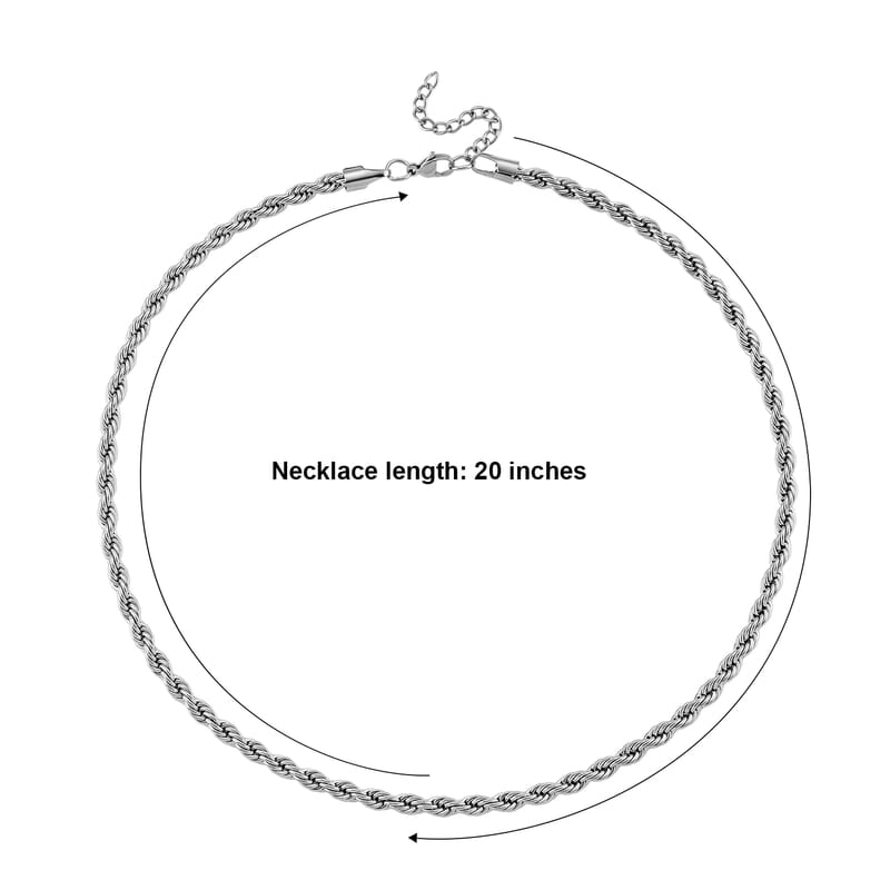 Imperial Rope Twist Necklace (20-22 Inches) in Stainless Steel
