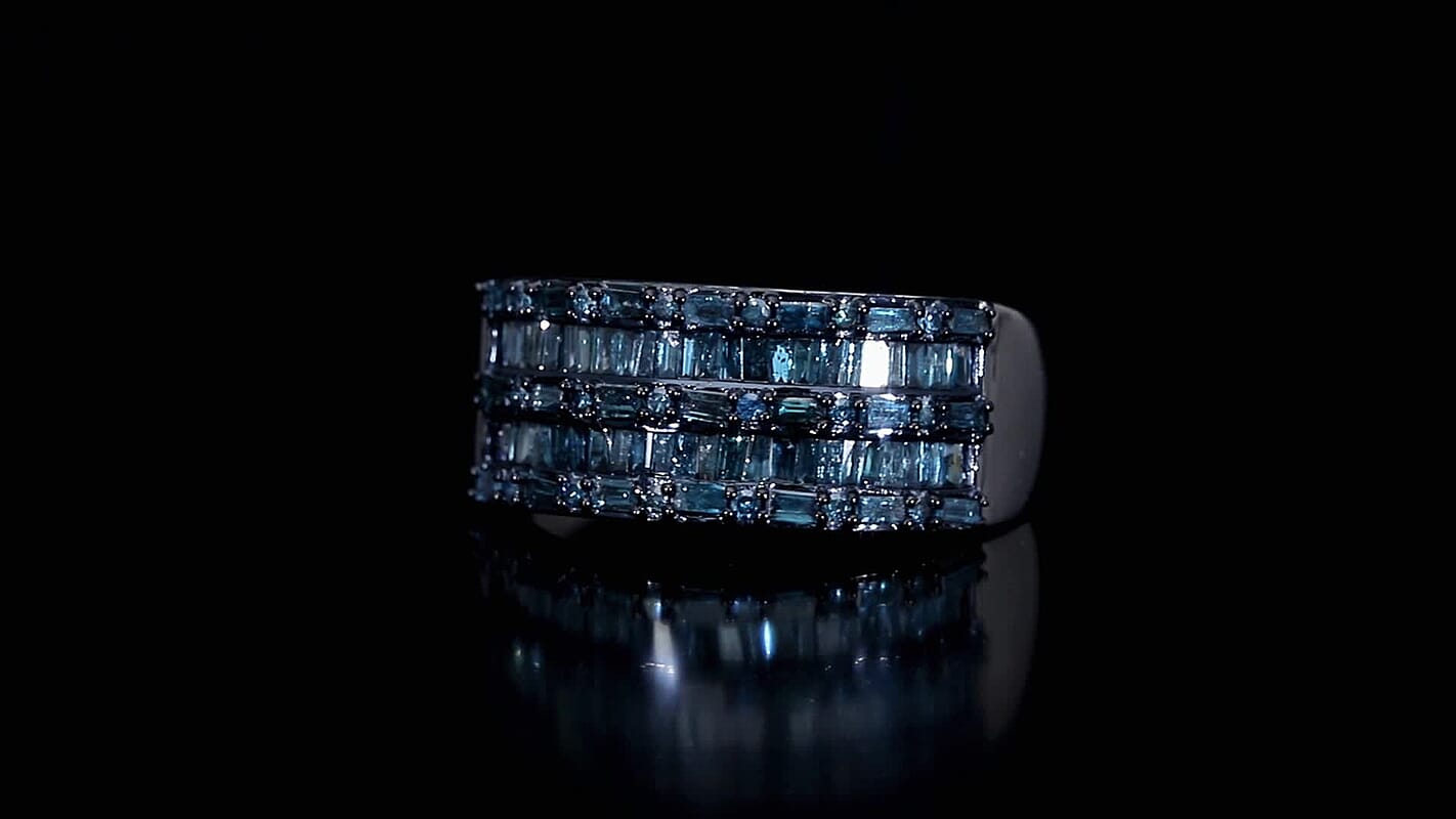 D'Joy Blue Diamond (IR) Eternal Line Ring in Rhodium Over Sterling Silver (Size 10.0) 1.00 ctw