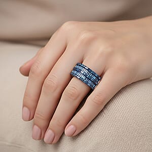 D'Joy Blue Diamond 1.00 ctw Eternal Band Ring in Rhodium Over Sterling Silver (Size 10.0)