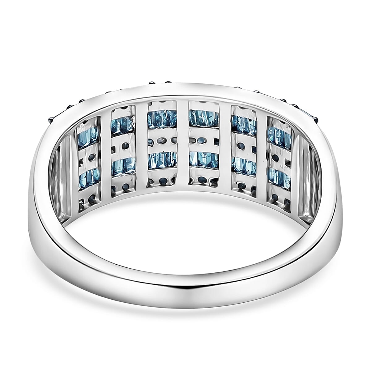 D'Joy Blue Diamond (IR) Eternal Line Ring in Rhodium Over Sterling Silver (Size 10.0) 1.00 ctw image number 4