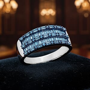D'Joy Blue Diamond 1.00 ctw Eternal Band Ring in Rhodium Over Sterling Silver (Size 6.0)