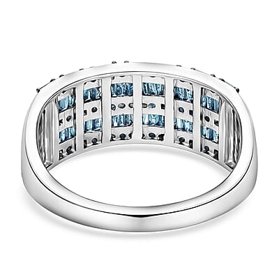 D'Joy Blue Diamond 1.00 ctw Eternal Band Ring in Rhodium Over Sterling Silver (Size 6.0)