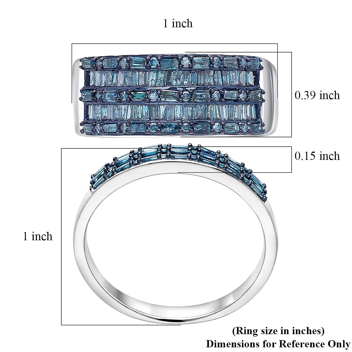 D'Joy Blue Diamond 1.00 ctw Eternal Band Ring in Rhodium Over Sterling Silver (Size 6.0)