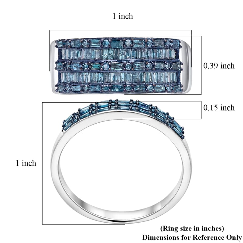 D'Joy Blue Diamond 1.00 ctw Eternal Band Ring in Rhodium Over Sterling Silver (Size 6.0)