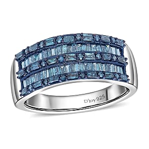 D'Joy Blue Diamond 1.00 ctw Eternal Band Ring in Rhodium Over Sterling Silver (Size 9.0)