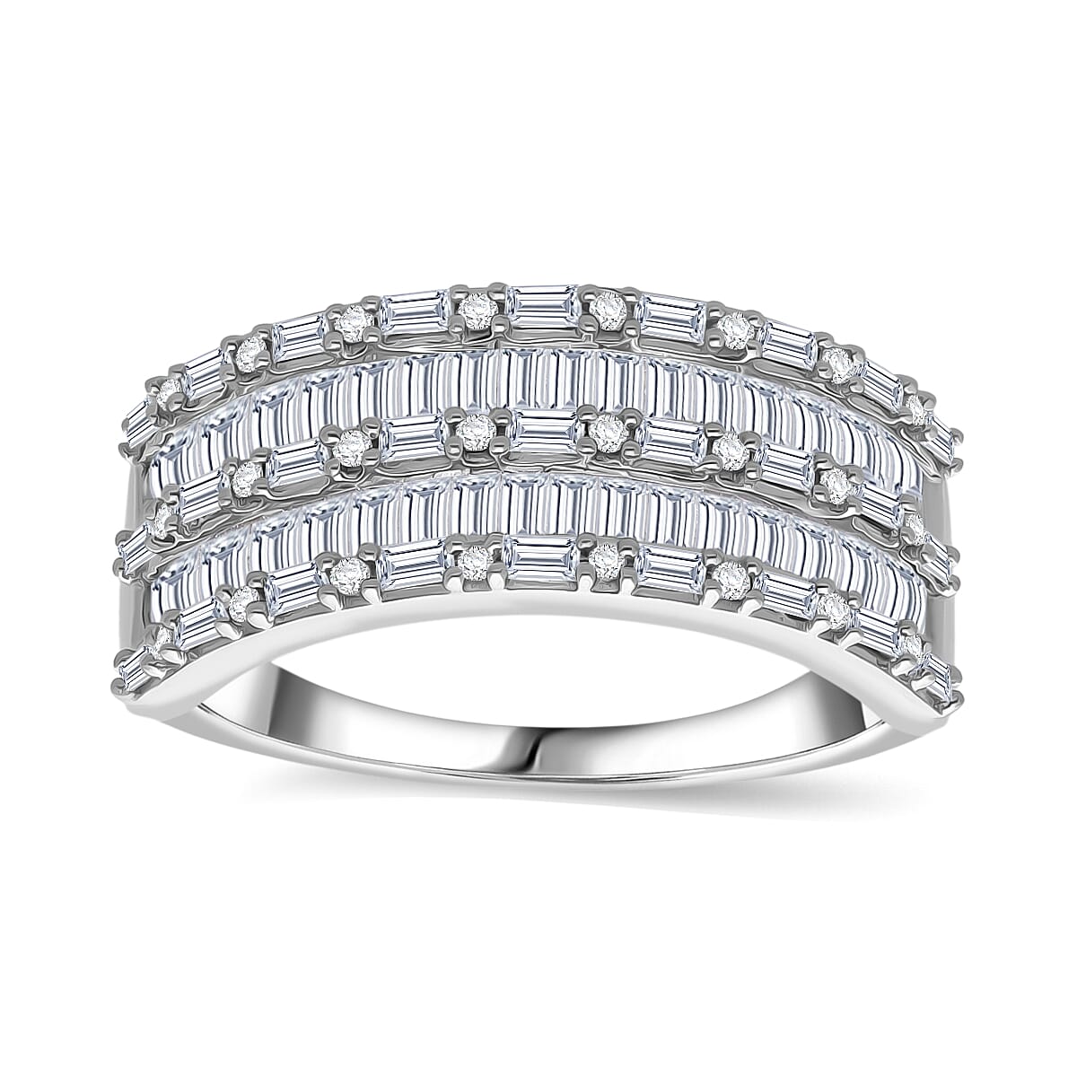D'Joy Blue Diamond (IR) Eternal Line Ring in Rhodium Over Sterling Silver (Size 10.0) 1.00 ctw