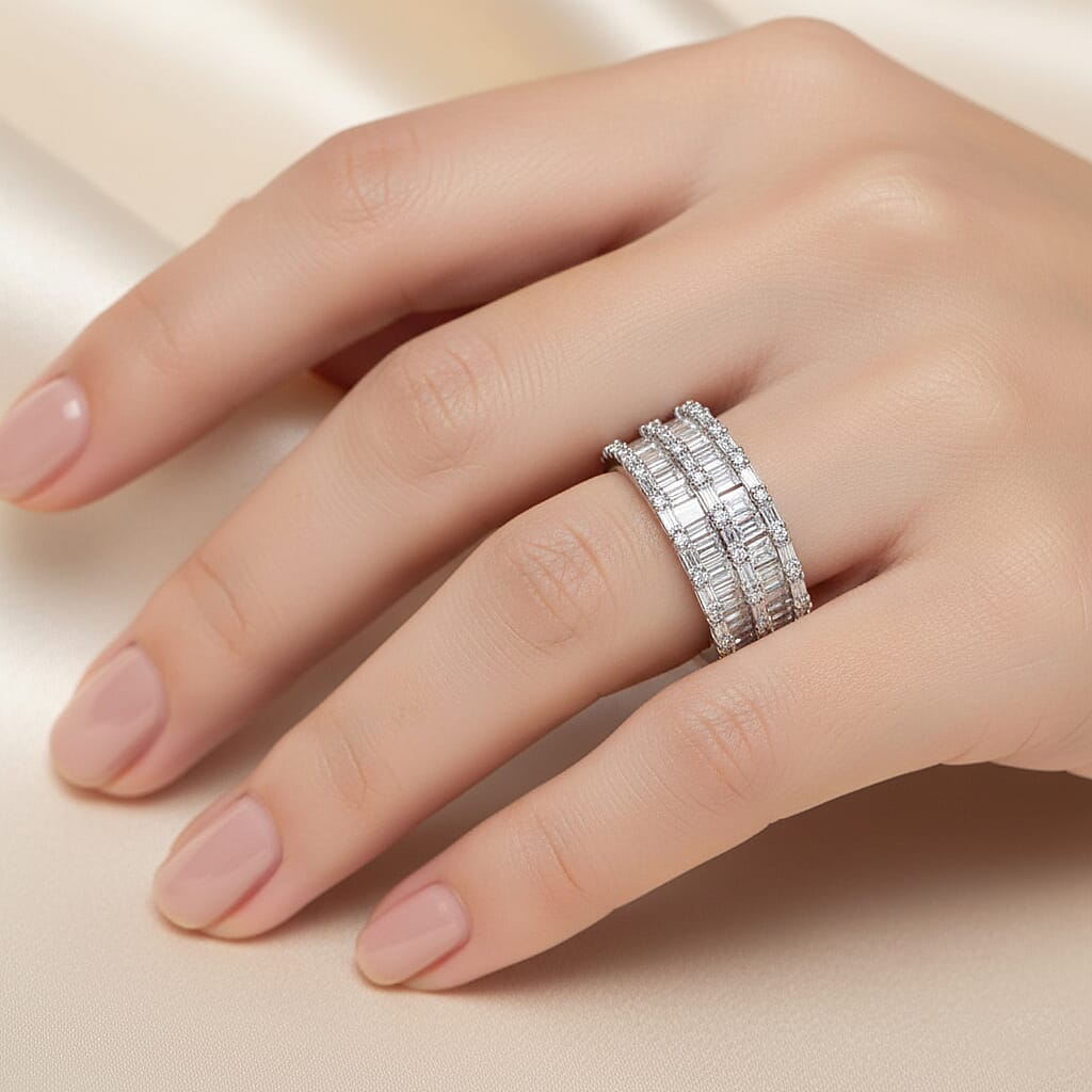 D'Joy Diamond 1.00 ctw Eternal Band Ring in Rhodium Over Sterling Silver (Size 10.0)