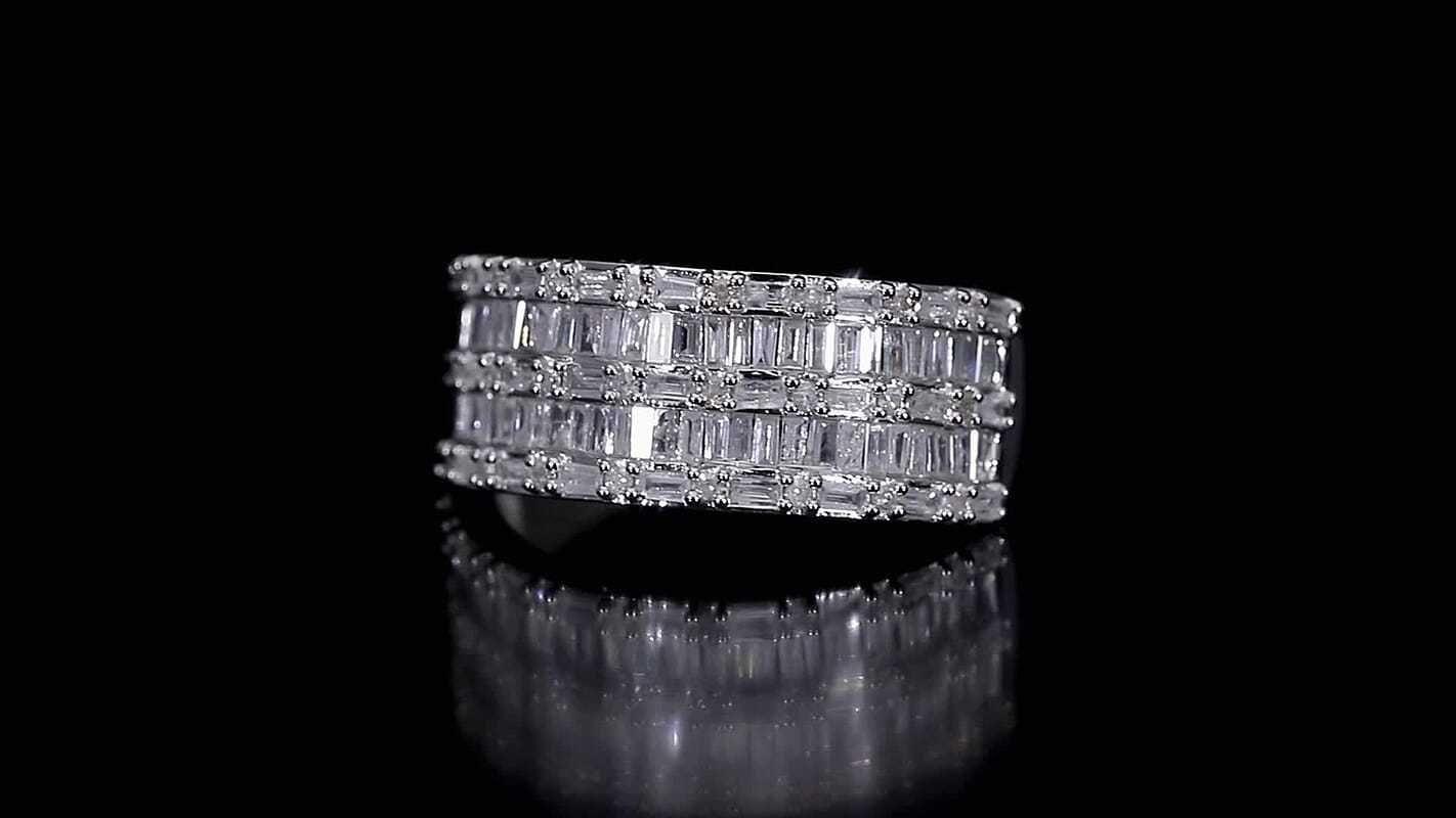 D'Joy Blue Diamond (IR) Eternal Line Ring in Rhodium Over Sterling Silver (Size 10.0) 1.00 ctw
