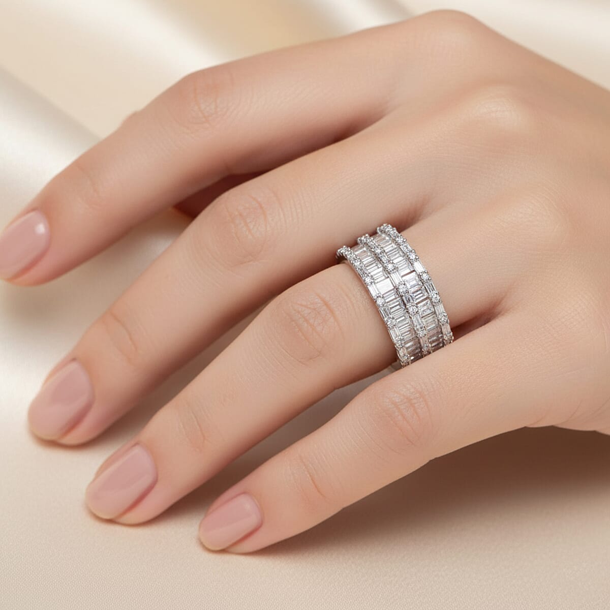 D'Joy Diamond 1.00 ctw Eternal Line Ring in Rhodium Over Sterling Silver (Size 7.0) image number 2