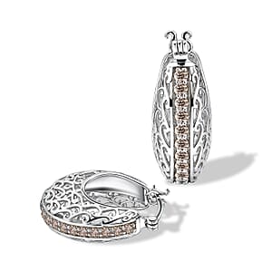 EverTrue Simulated Champagne Diamond J Hoop Earrings in 128K YG Plated and Platinum Bond