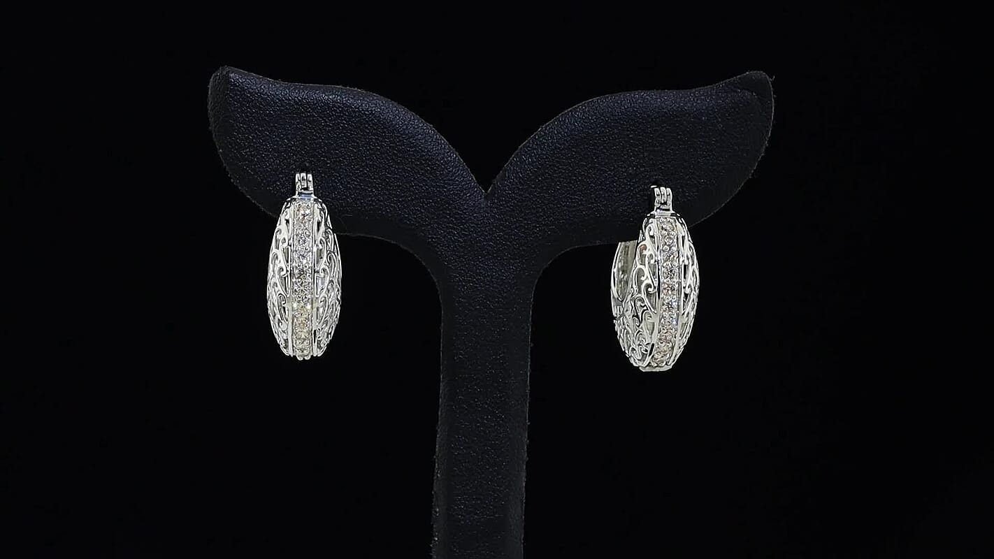 EverTrue Simulated Champagne Diamond J Hoop Earrings in 128K YG Plated and Platinum Bond 2.65 ctw