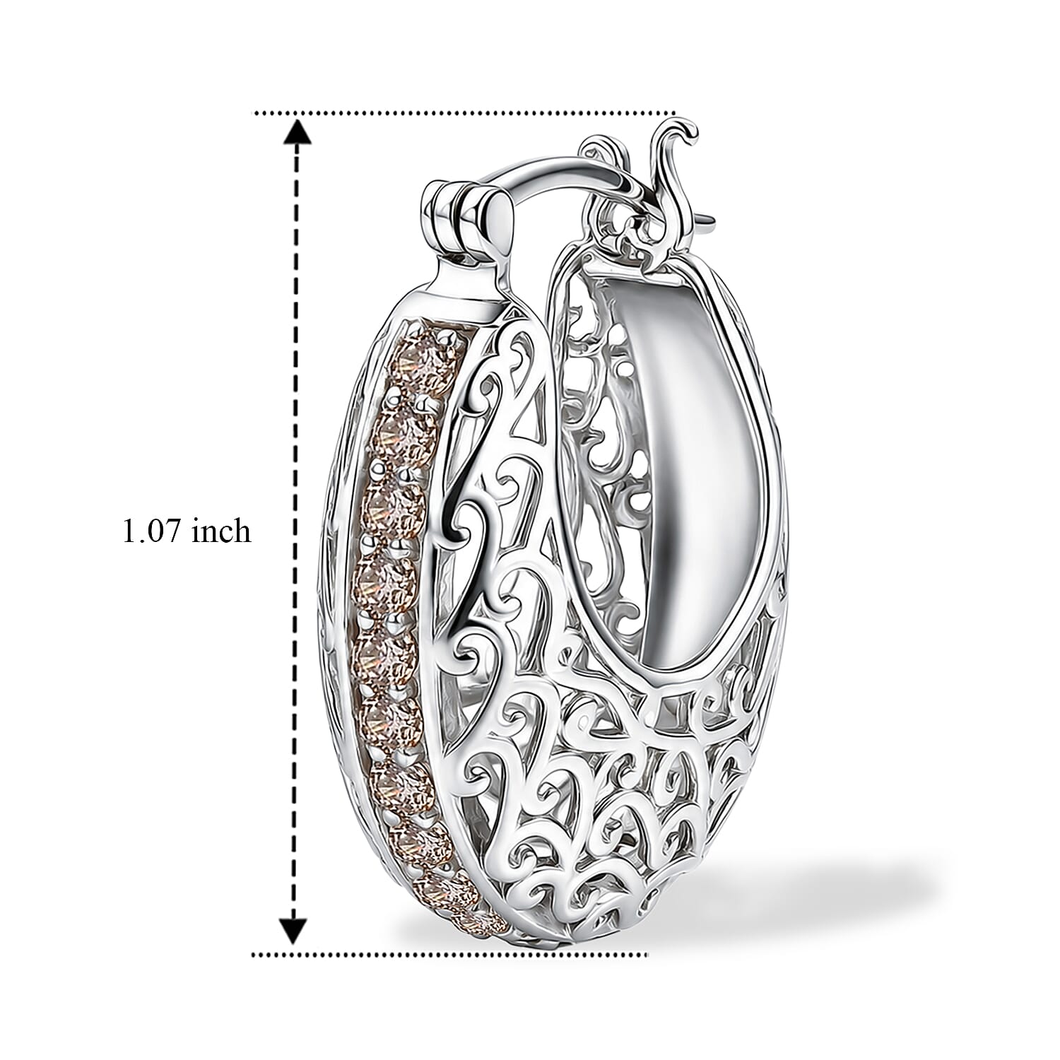 EverTrue Simulated Champagne Diamond Filigree Hoop Earrings in 18K YG Plated and Platinum Bond