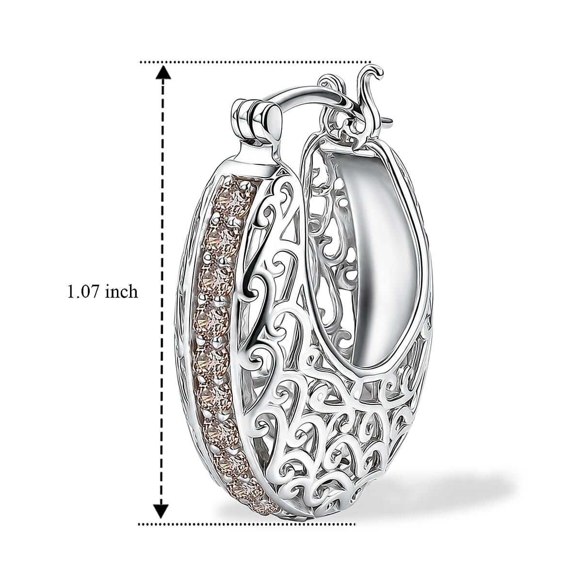 EverTrue Simulated Champagne Diamond J Hoop Earrings in 128K YG Plated and Platinum Bond image number 2