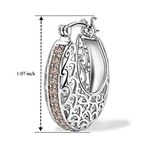 EverTrue Simulated Champagne Diamond J Hoop Earrings in 128K YG Plated and Platinum Bond