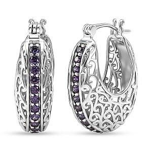 EverTrue Simulated Amethyst Color Diamond J Hoop Earrings in 18K YG Plated and Platinum Bond