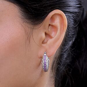 EverTrue Simulated Amethyst Color Diamond J Hoop Earrings in 18K YG Plated and Platinum Bond