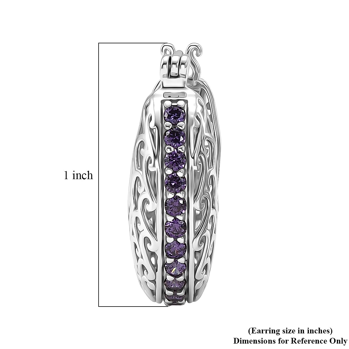 EverTrue Simulated Amethyst Color Diamond J Hoop Earrings in 18K YG Plated and Platinum Bond image number 4
