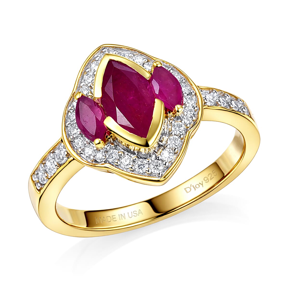 D'Joy Premium Montepuez Ruby and Moissanite 1.75 ctw Crown Radiance Ring in 18K Vermeil Yellow Gold Over Sterling Silver (Size 10.0)