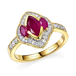 D'Joy Premium Montepuez Ruby and Moissanite 1.75 ctw Ring in 18K Vermeil Yellow Gold Over Sterling Silver (Size 10.0)
