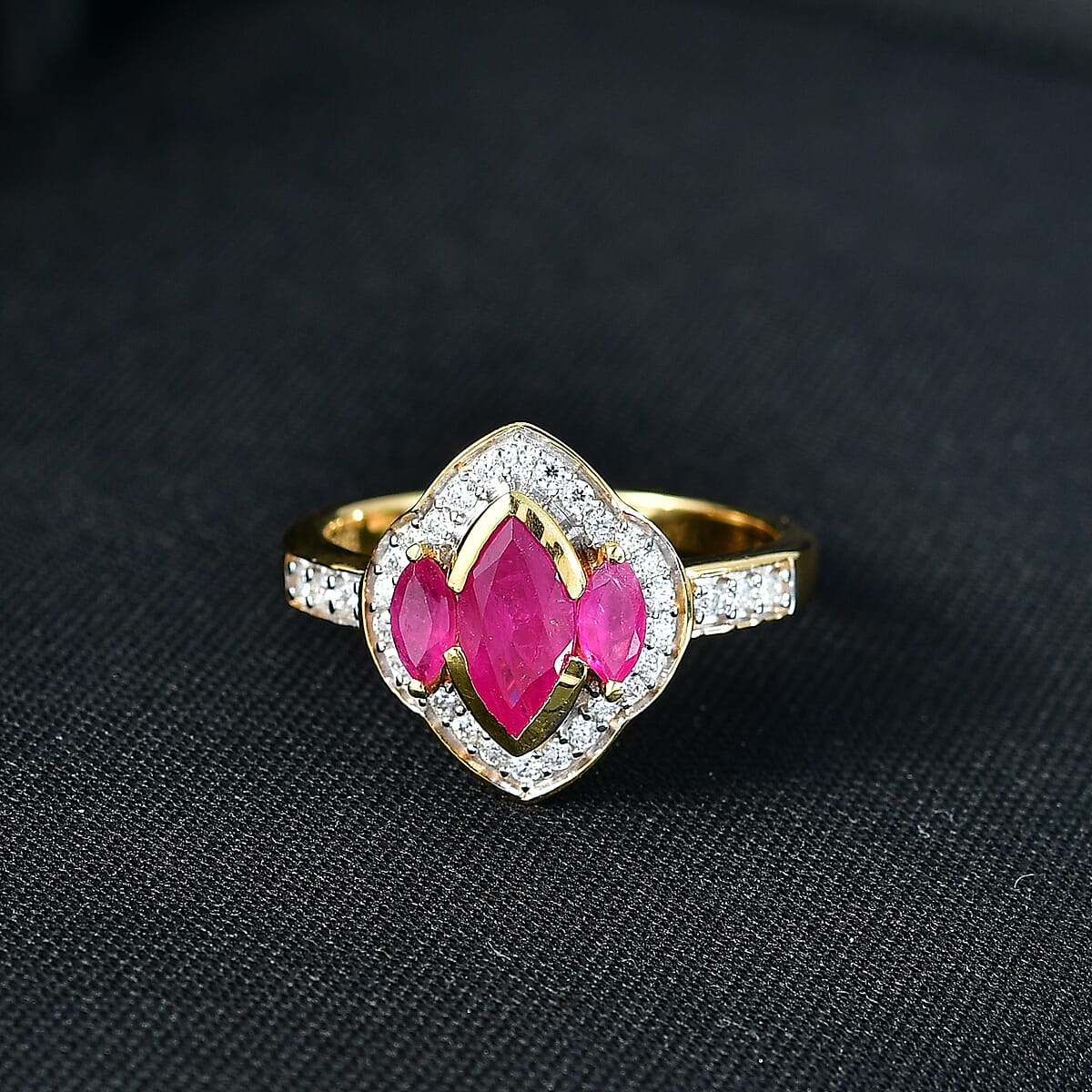 D'Joy Premium Montepuez Ruby and Moissanite 1.75 ctw Crown Radiance Ring in 18K Vermeil Yellow Gold Over Sterling Silver (Size 7.0) image number 1