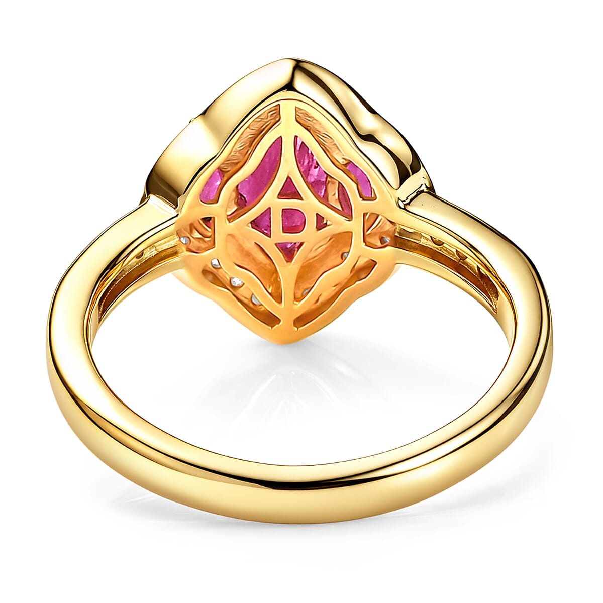 D'Joy Premium Montepuez Ruby and Moissanite 1.75 ctw Crown Radiance Ring in 18K Vermeil Yellow Gold Over Sterling Silver (Size 7.0) image number 4