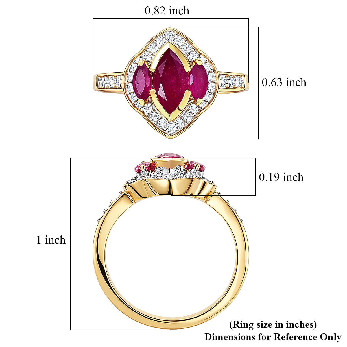 D'Joy Premium Montepuez Ruby and Moissanite 1.75 ctw Crown Radiance Ring in 18K Vermeil Yellow Gold Over Sterling Silver (Size 7.0) image number 5