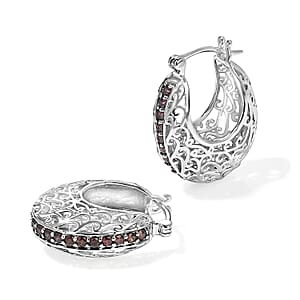 EverTrue Simulated Light Rose Tourmaline Diamond J Hoop Earrings in Platinum Bond